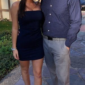 Strapless bodycon dark blue mini dress